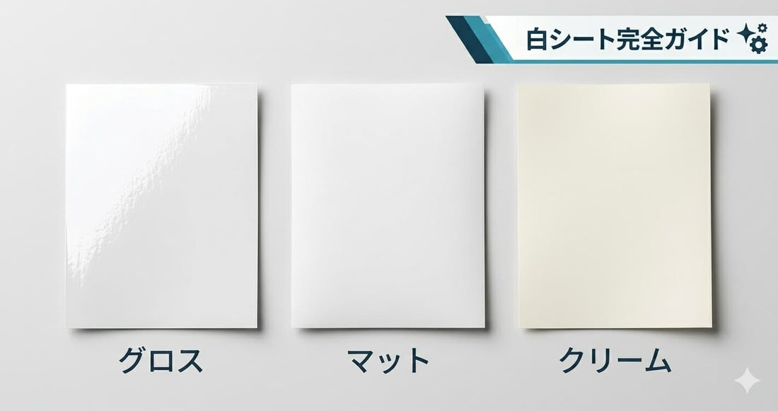 白いカッティングシートのロールと色見本サンプルを並べた製品写真
